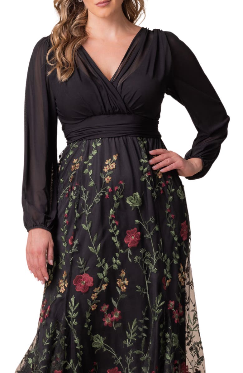 Kiyonna Isabella Embroidered Long Sleeve Gown, Alternate, color, Briar Rose