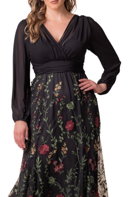 Kiyonna Isabella Embroidered Long Sleeve Gown In Multi