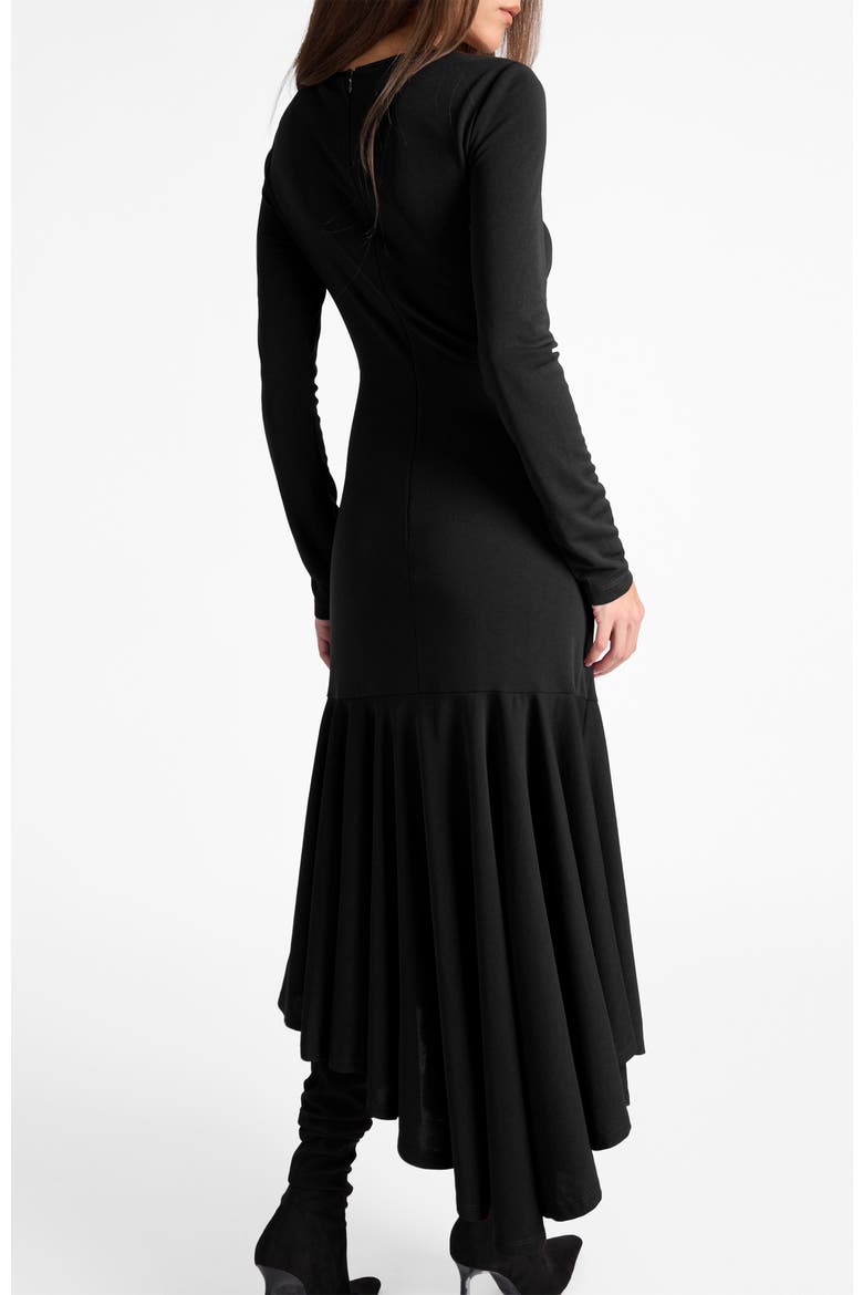 Abigail Long Sleeve Hi Lo Dress In Fluid Jersey, Alternate, color, BLACK