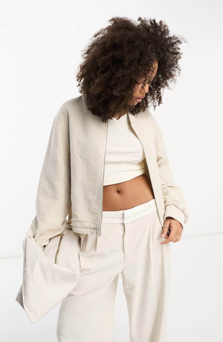 ASOS DESIGN Textured Cotton Bomber Jacket, Main, color, 