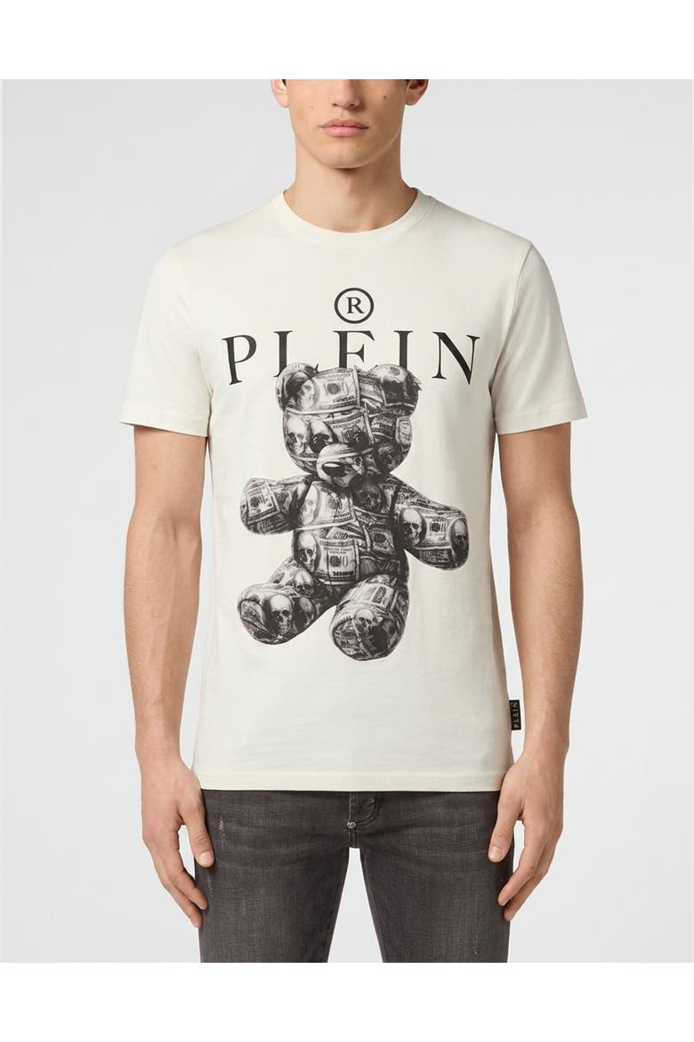 Jersey T-Shirt Skull Teddy Dollar Men, Main, color, white