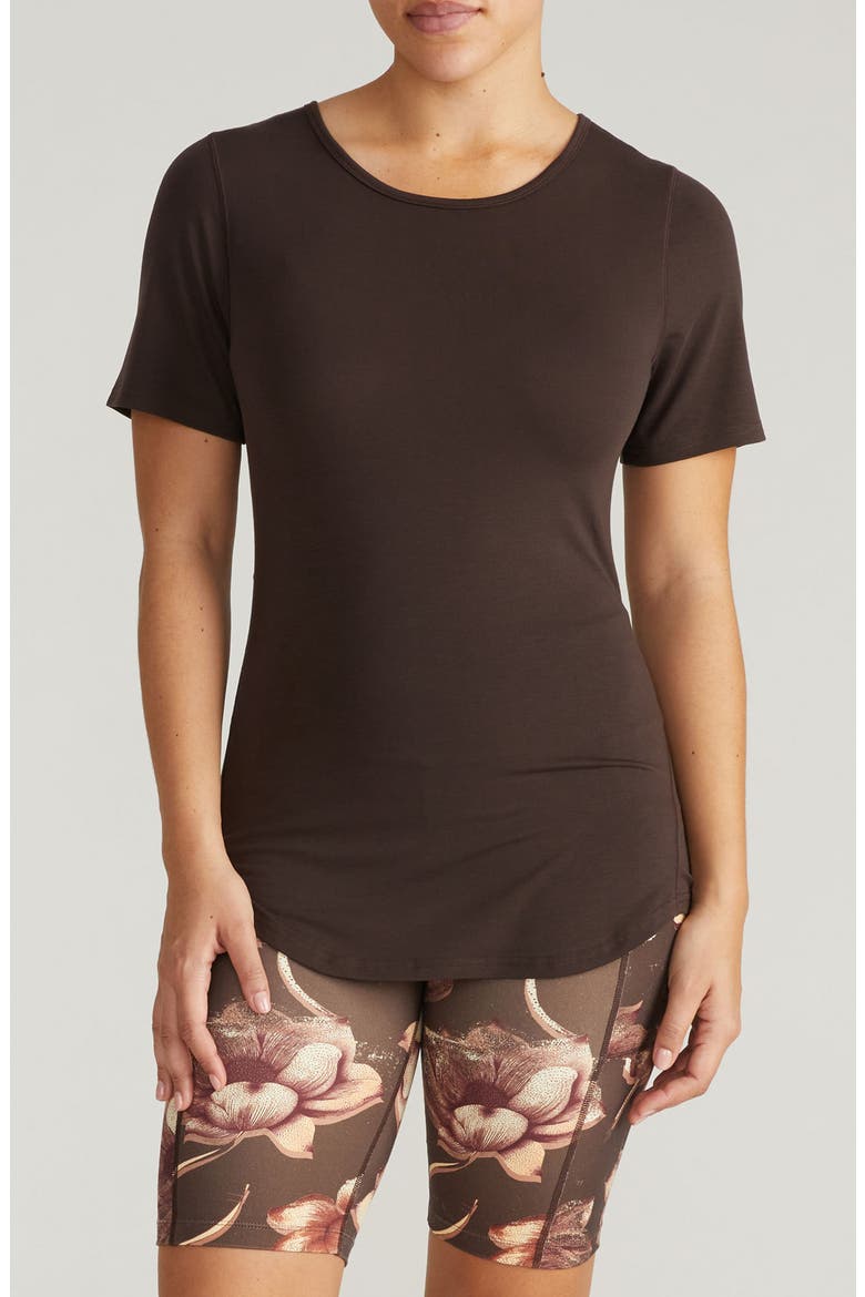 Mia Movement Short Sleeve T-Shirt, Main, color, DARKEST BROWN