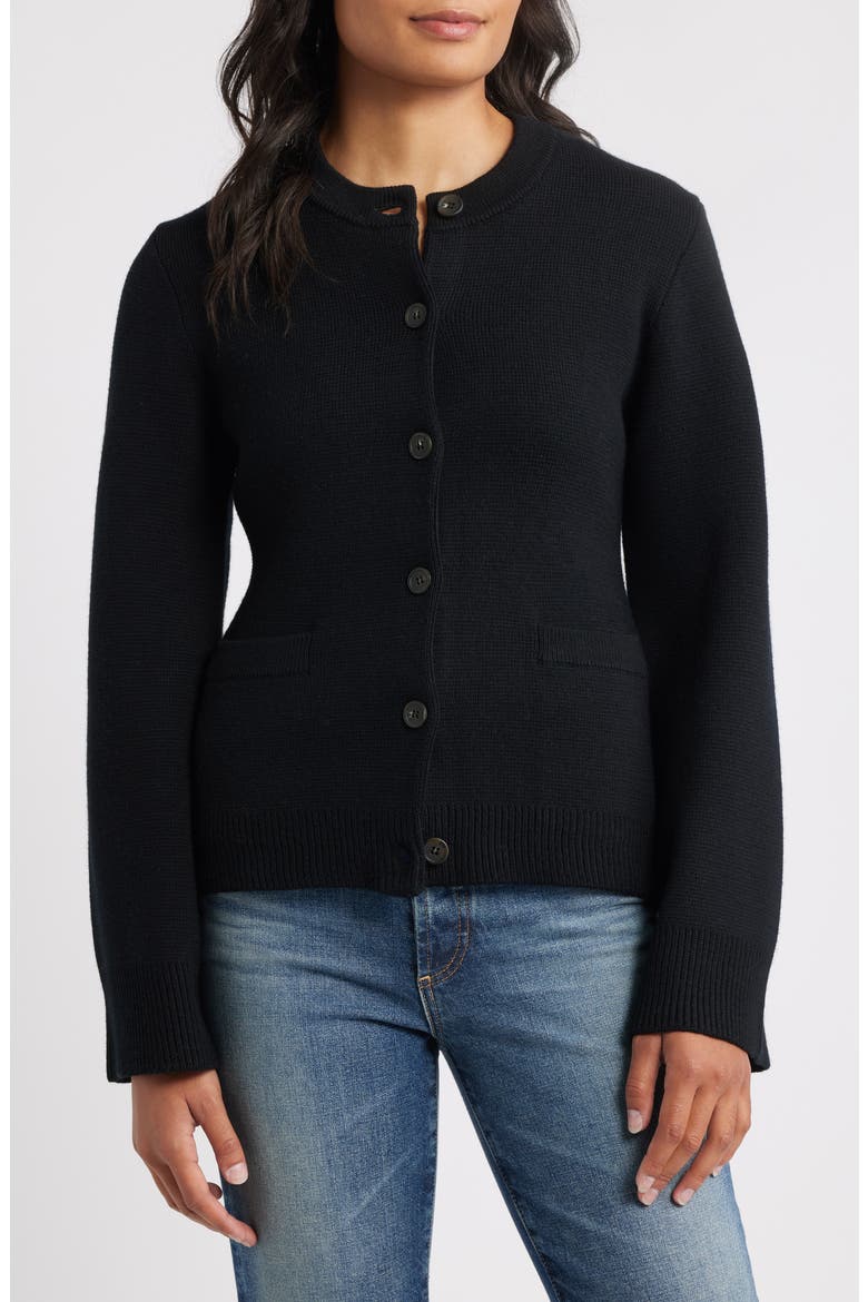 Catherine Wool Cardigan, Main, color, BLACK