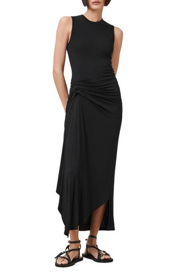 Allsaints Rivi Draped Sleeveless Midi Dress In Black