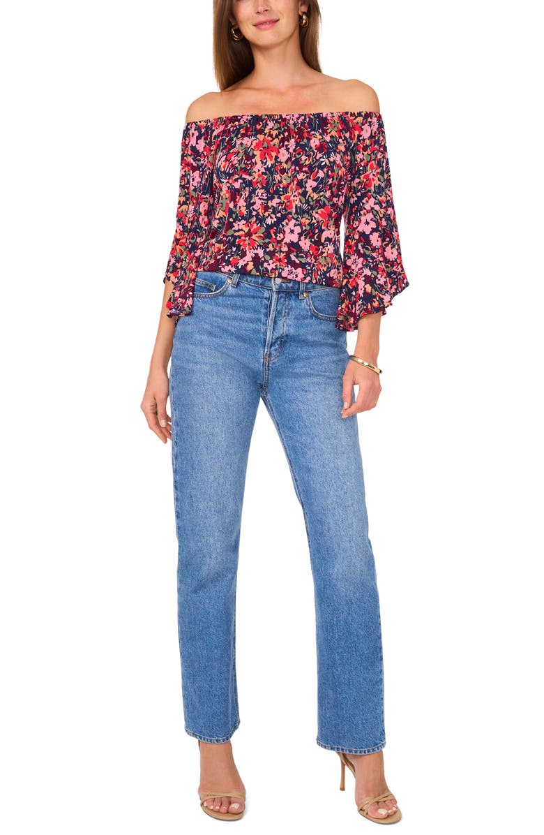Vince Camuto Floral Flutter Sleeve Off the Shoulder Top, Alternate, color, 