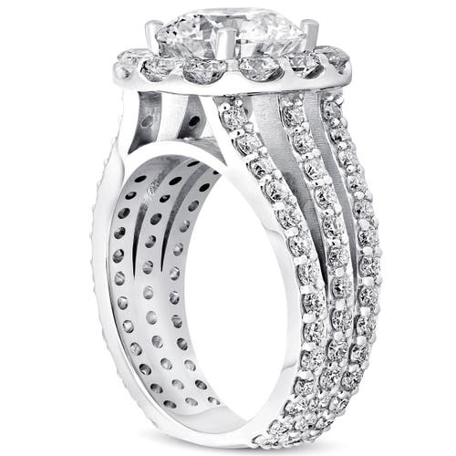 Bliss Diamond 4 1/2ct Cushion Halo Diamond 3-row Engagement Ring 14k Gold Lab Grown In 14k White Gold