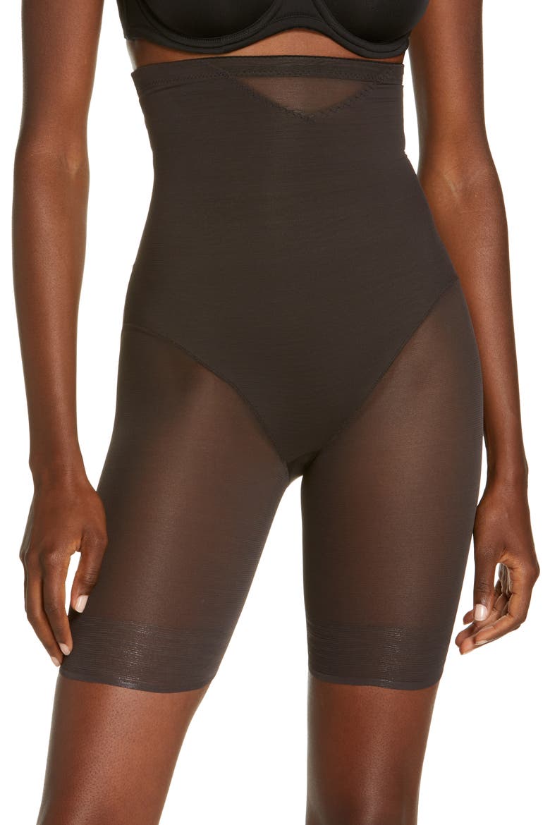 Sexy Sheer High Waist Shaping Thigh Slimmer, Main, color, BLACK