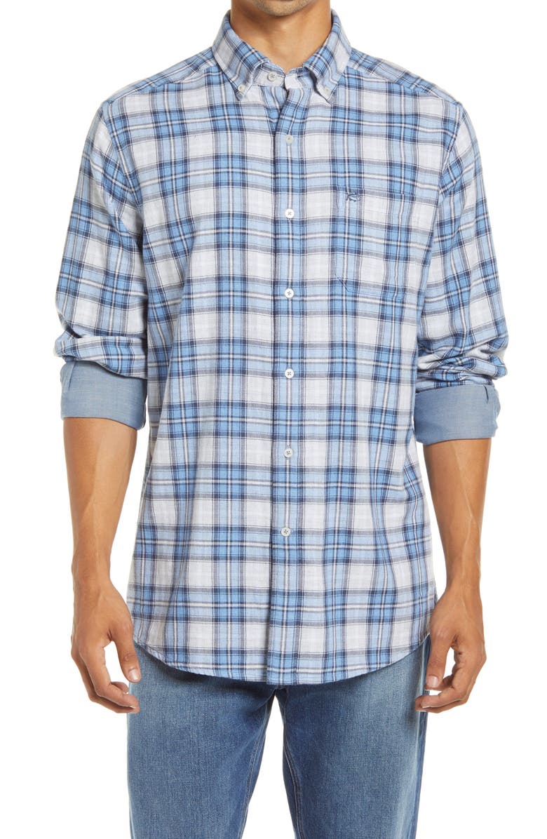 Southern Tide Classic Fit Plaid Chambray Button-Down Shirt, Main, color,