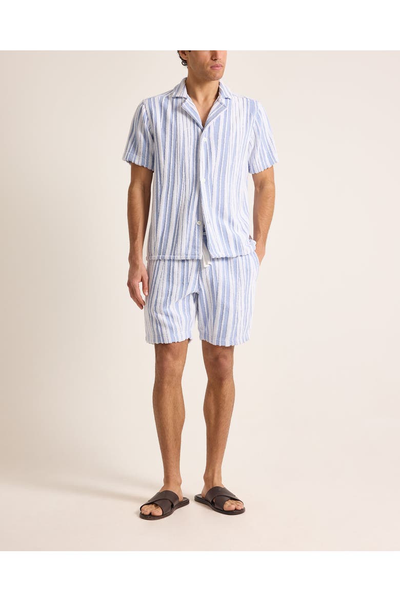 Trevone Towelling Classic Fit Towelling Crossover Stripe Shorts, Main, color, AERO BLUE/WHITE SAND