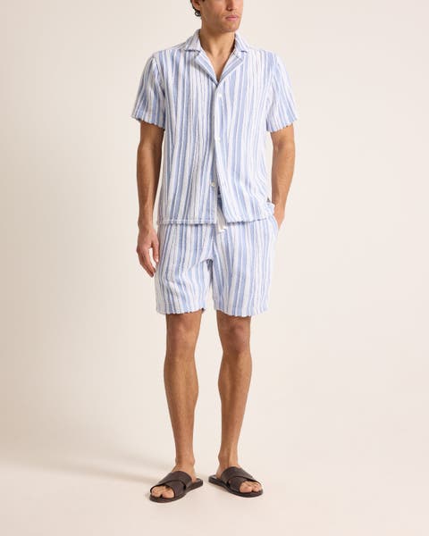 Trevone Towelling Classic Fit Towelling Crossover Stripe Shorts