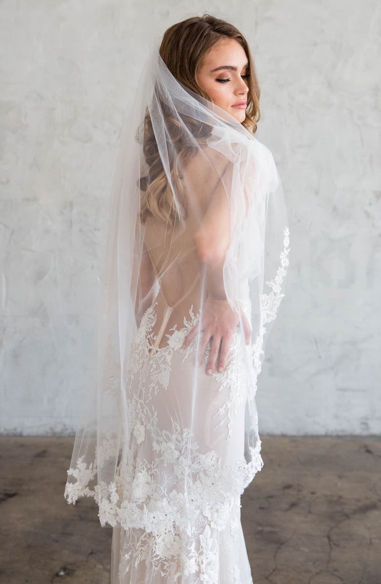 Brides & Hairpins Eleta Floral Embroidered Fingertip Veil, Main, color,