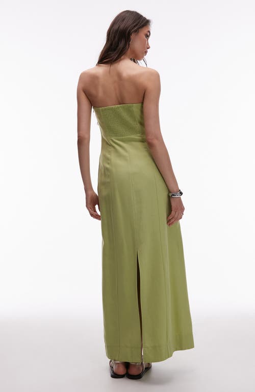 Topshop Linen Heavy Seamed Bandeau Midi Dress In Green