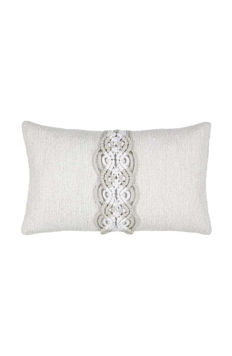 Elaine Smith Distinct Oyster Hand Macrame & Chenille Indoor & Outdoor Woven Accent Pillow, Main, color, Oyster