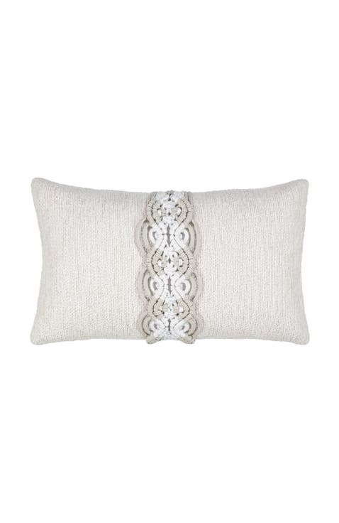 Distinct Oyster Hand Macrame & Chenille Indoor & Outdoor Woven Accent Pillow