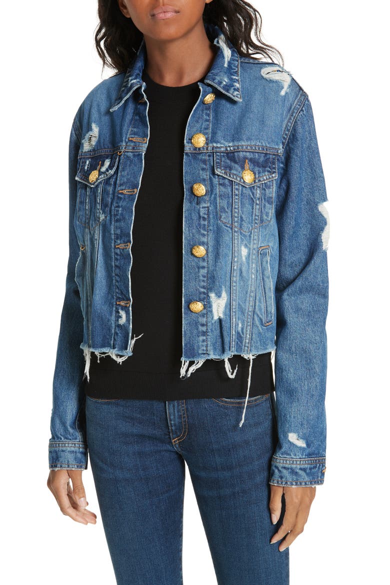 Cara Distressed Denim Jacket, Main, color, HAMPTON DISTRESSED