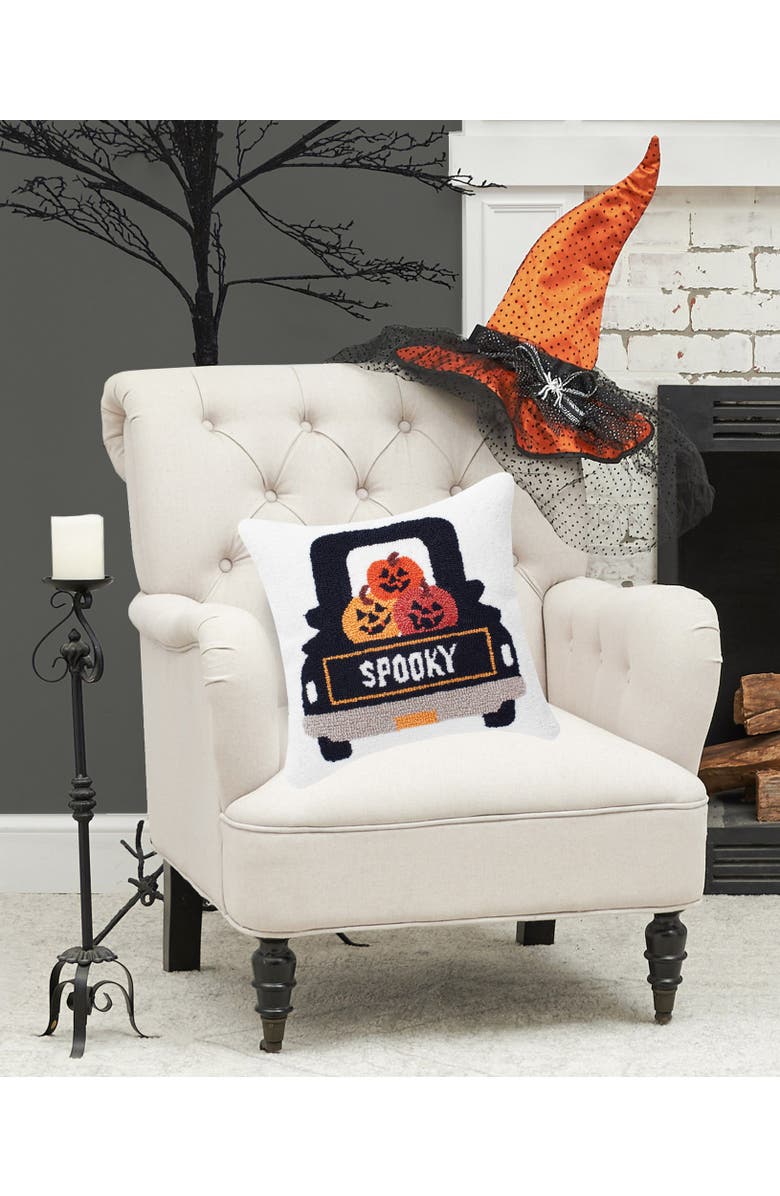 C&F Home Pumpkin Truck Happy Halloween Hooked Throw Pillow, 3" x 18", Alternate, color, White