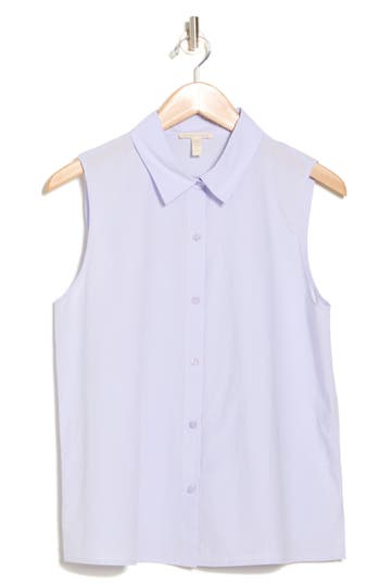 Eileen Fisher Sleeveless Button-up Shirt In Wisteria