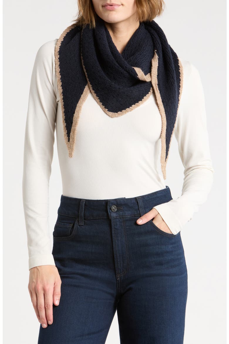 Contrast Trim Triangle Scarf, Main, color, BROWN BLACK