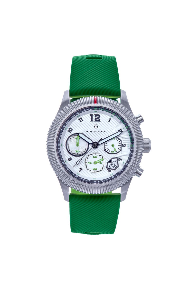 Nautis Meridian Chronograph Strap Watch w/Date, Main, color, Green