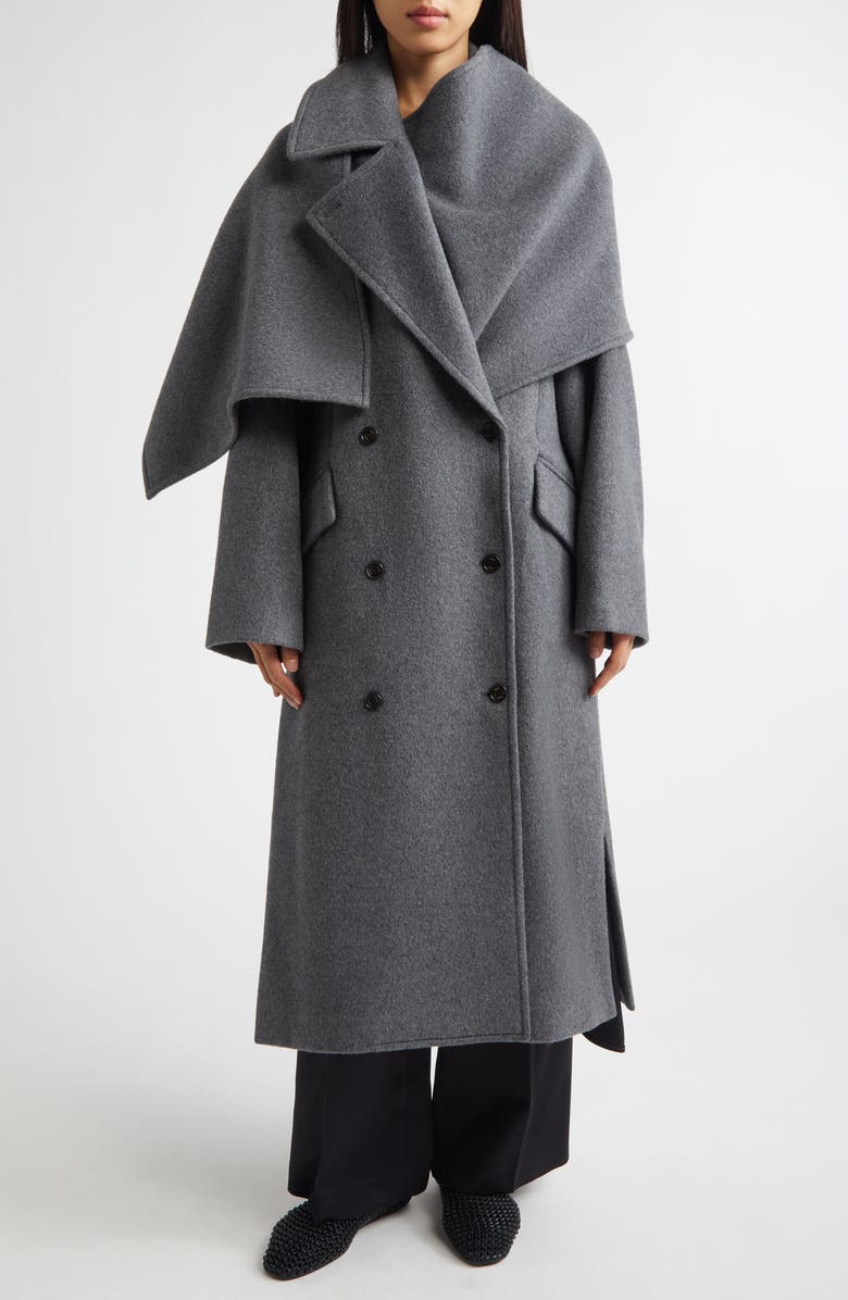 EENK Double Breasted Wool Blend Coat with Scarf Detail, Main, color, Melange Grey Wool