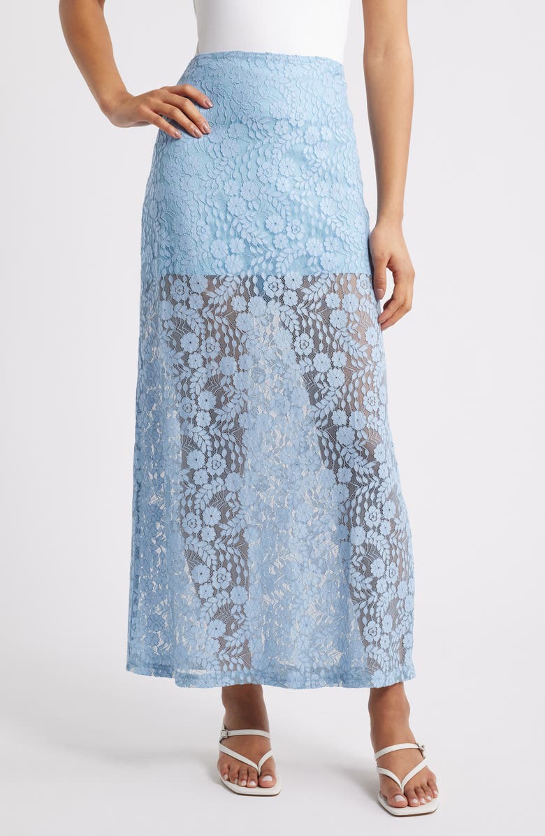 Petal & Pup Brittany Floral Lace Maxi Skirt, Main, color, Blue