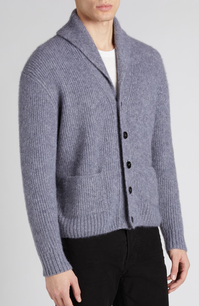 TOM FORD Shawl Collar Brushed Cashmere & Silk Cardigan, Alternate, color, Ig399 Ash Grey