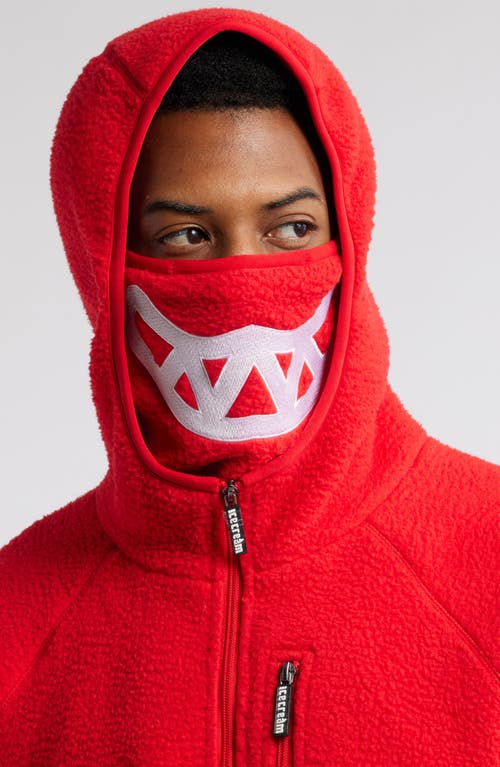 Icecream Grin Front Cotton Fleece Zip Hoodie In Racing Red