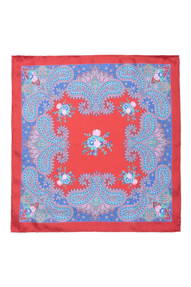 Paisley Floral Silk Pocket Square, Alternate, color, RED/ BLUE