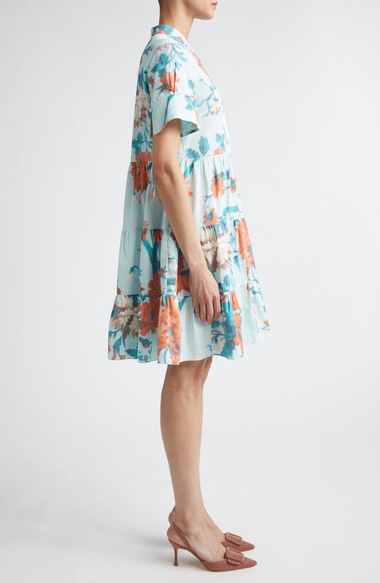 Erdem Floral Print Tiered Cotton Dress, Alternate, color, Trailing Poppy Dream Blue