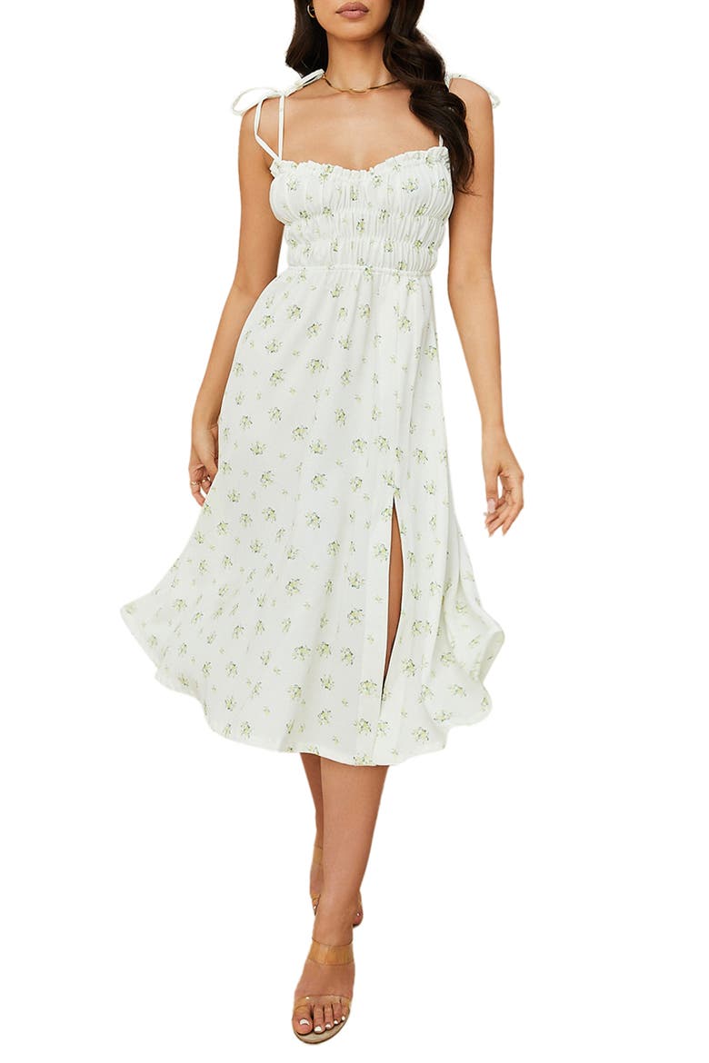 Christabel Shirred Midi Dress, Main, color, IVORY FLORAL