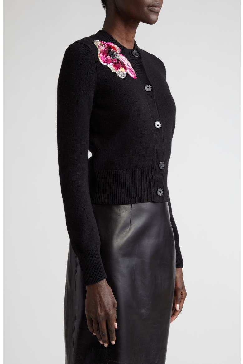 Floral Beaded Shrunken Wool & Cashmere Cardigan, Alternate, color, 1084 BLACK/ PINK