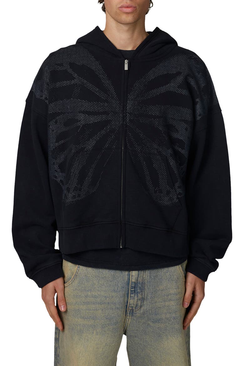 Boxy-Fit Zipped Silhouette Hoodie, Main, color, Black