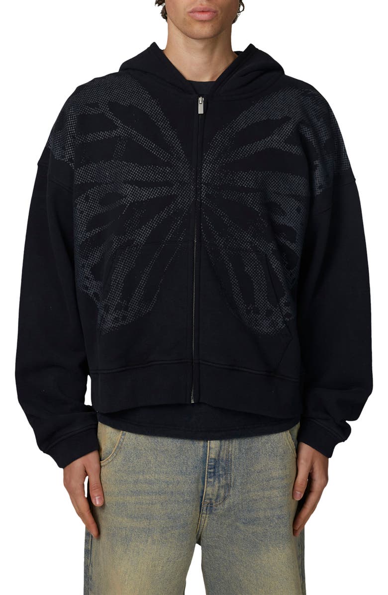 Good For Nothing Boxy-Fit Zipped Silhouette Hoodie, Main, color, Black