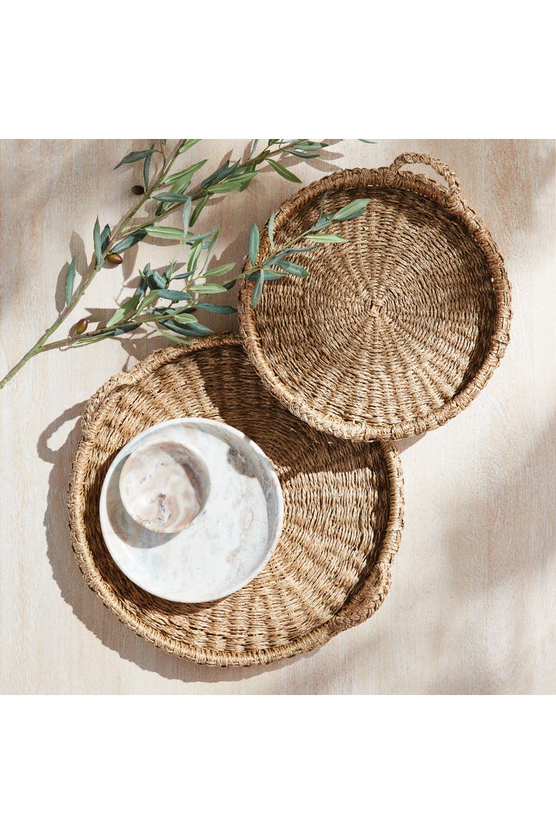 Sawyer Round Trays With Handles, Natural Mendong Rattan, 2pc, Alternate, color, Brown