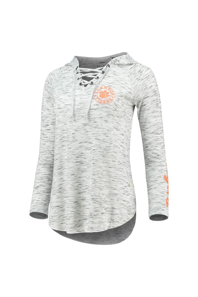Women's Pressbox Gray Clemson Tigers Space Dye Lace-Up V-Neck Long Sleeve T-Shirt, Alternate, color, Gray