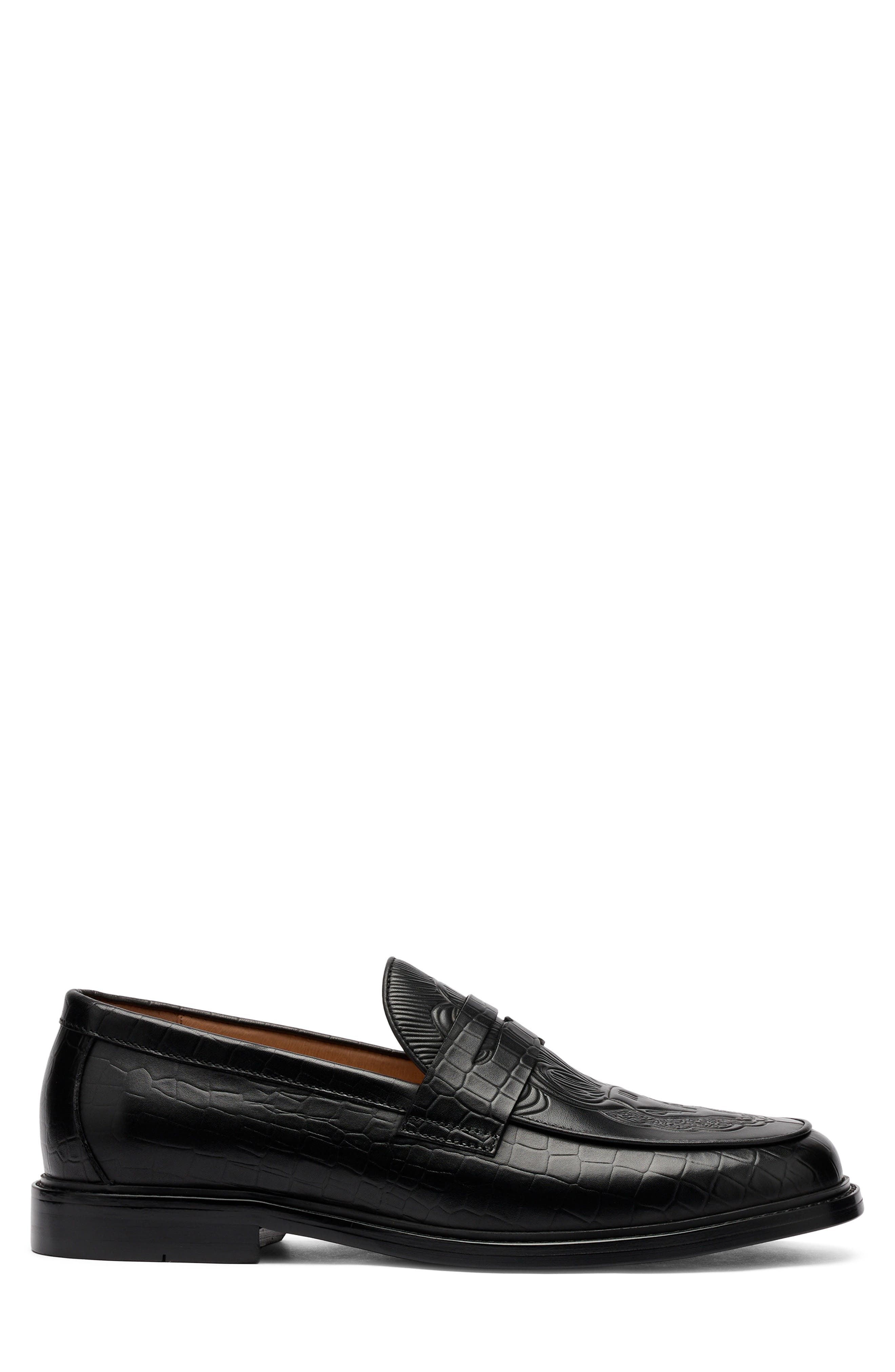 MARC NOLAN Calum Embossed Penny Loafer, Alternate, color, Black Bull