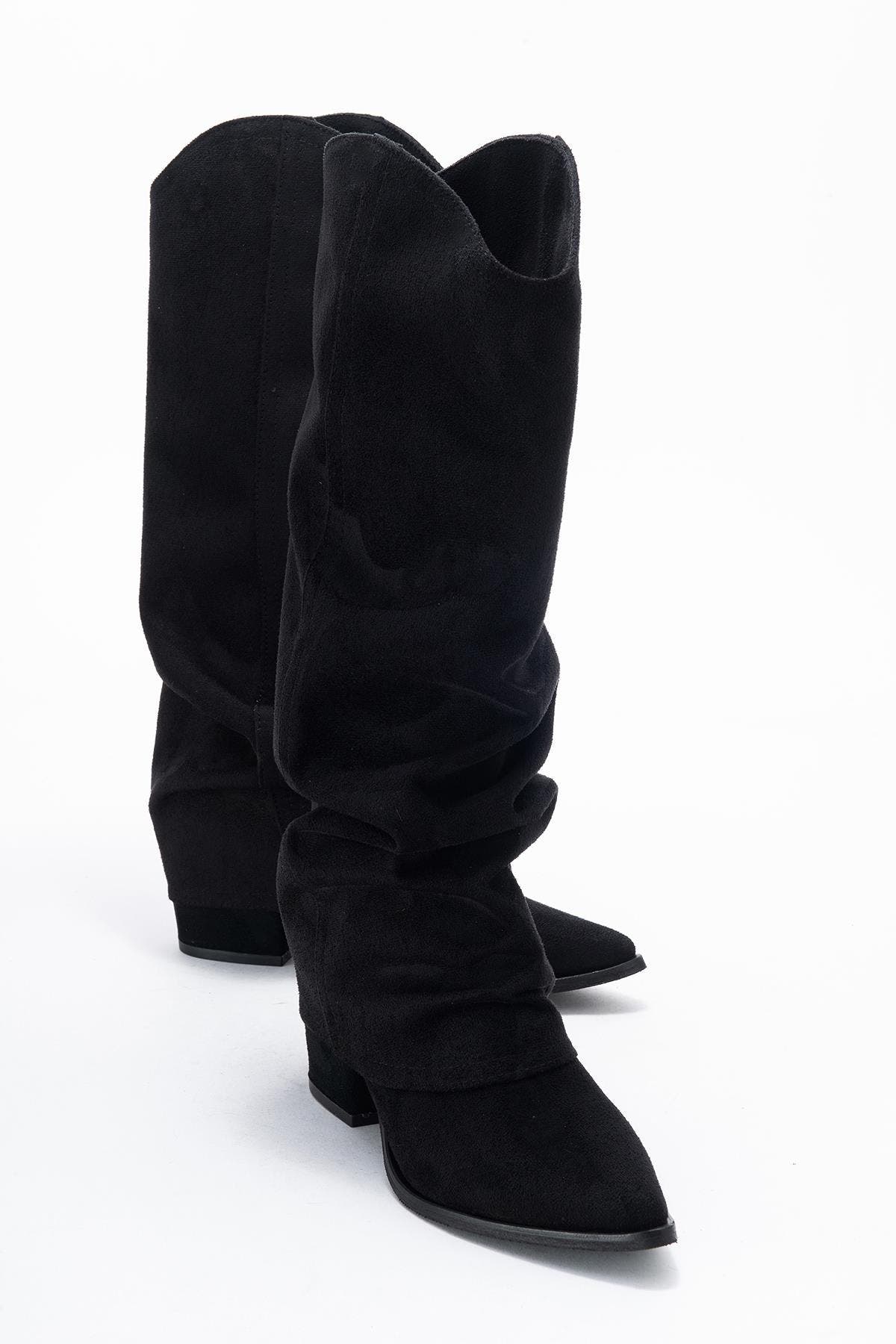 Prologue Shoes Elaris Block Heel Knee High Boot, Alternate, color, Black Suede Faux Leather
