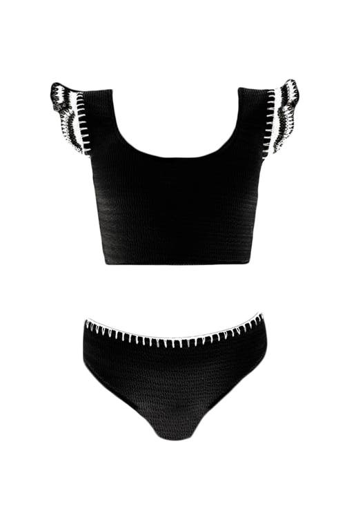 Nessi Byrd Hand-knitted Ruffle Lacework Detail Two Piece Bikini, Litte Kid-big Kid In White