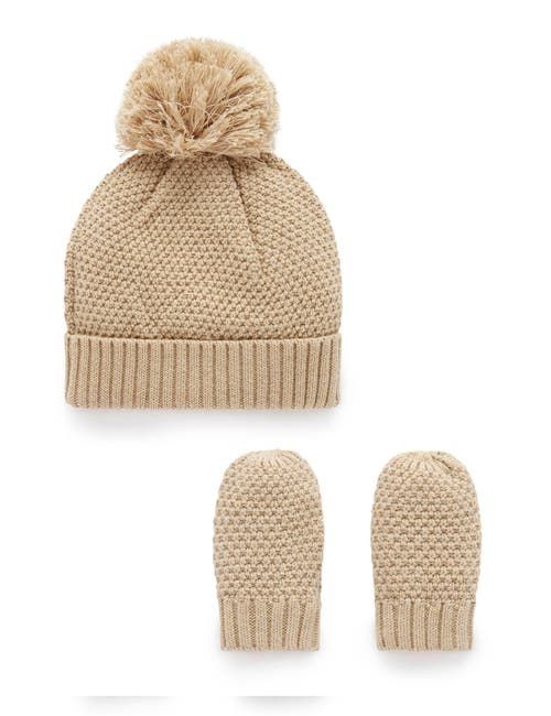 Purebaby Beanie And Mitten Set In Neutral