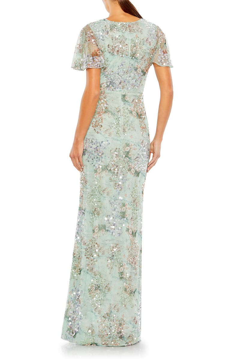 Mac Duggal Embellished Butterfly Sleeve Faux Wrap Gown, Alternate, color, Seamist