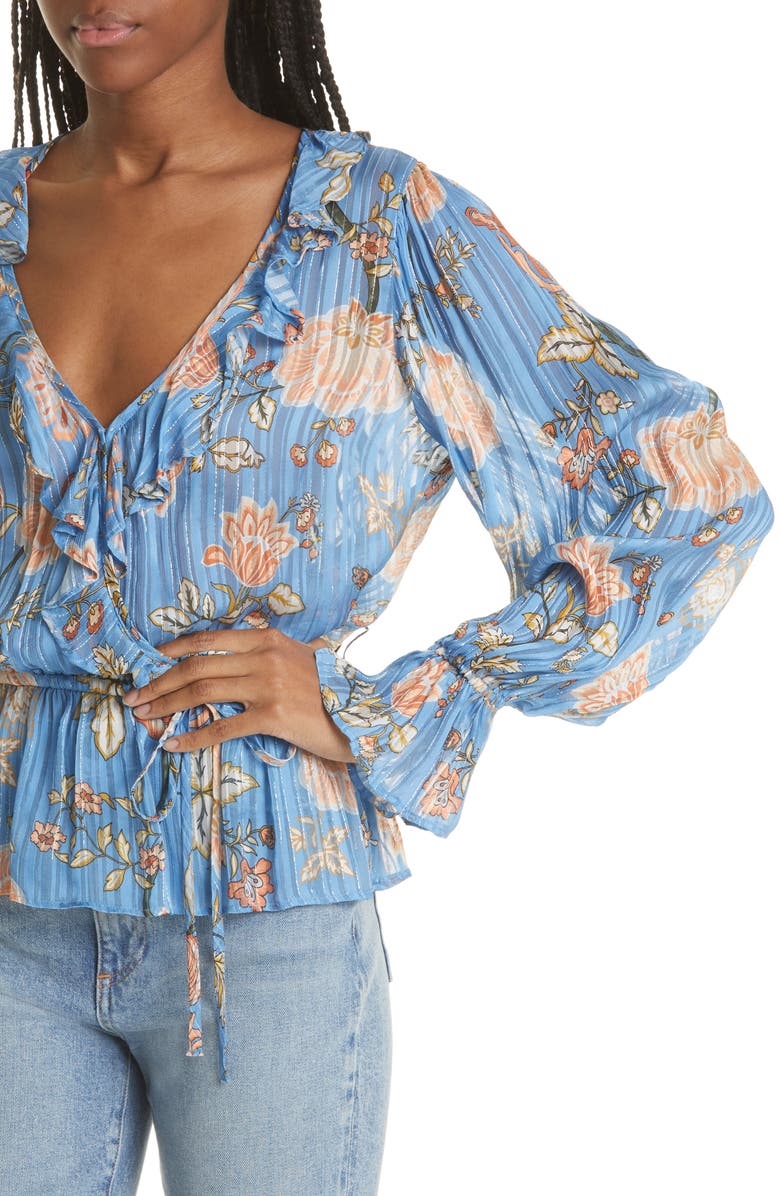 Ramy Brook Veronica Floral Metallic Ruffle Blouse, Alternate, color, 