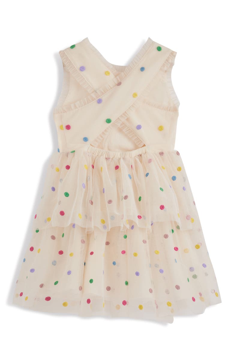 Kids' Open Crossback Stitched Dots Tiered Dress, Alternate, color, SOFT IVORY MULTI SPOT