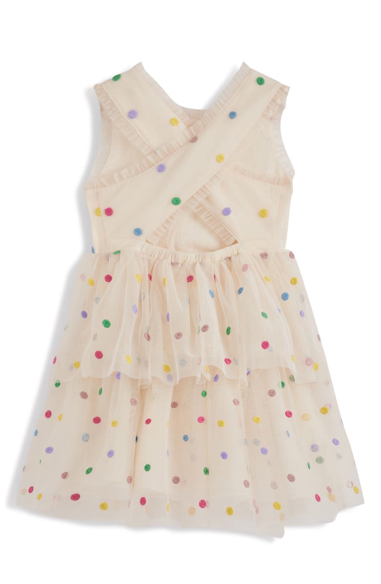 Mini Boden Kids' Open Crossback Stitched Dots Tiered Dress, Alternate, color, Soft Ivory Multi Spot