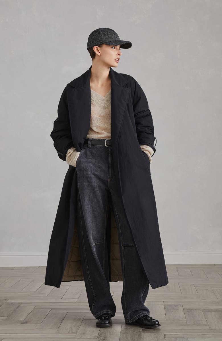 Brunello Cucinelli Trenchcoat with Shiny Cuff Details, Alternate, color, 