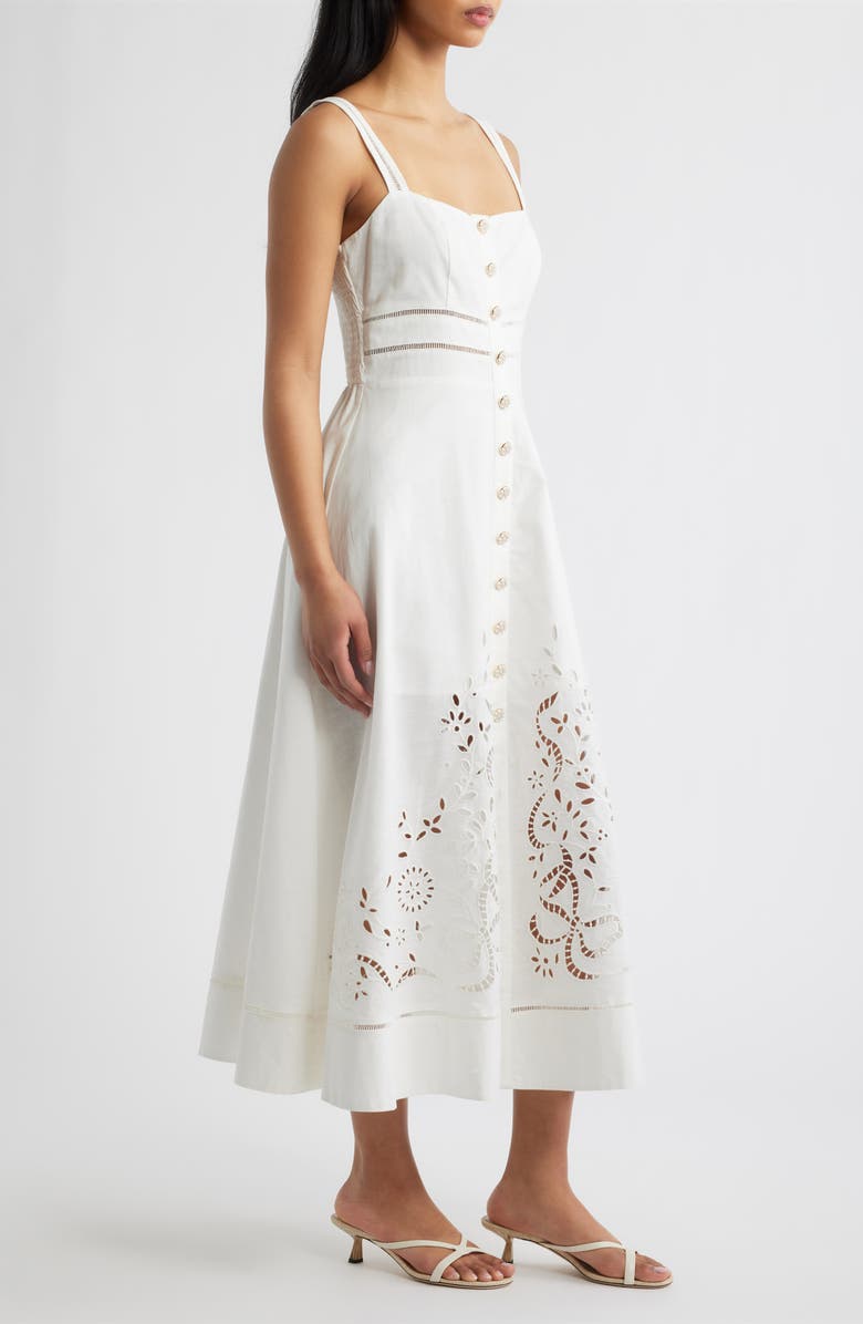 MOON RIVER Eyelet Midi Sundress, Alternate, color, Off White