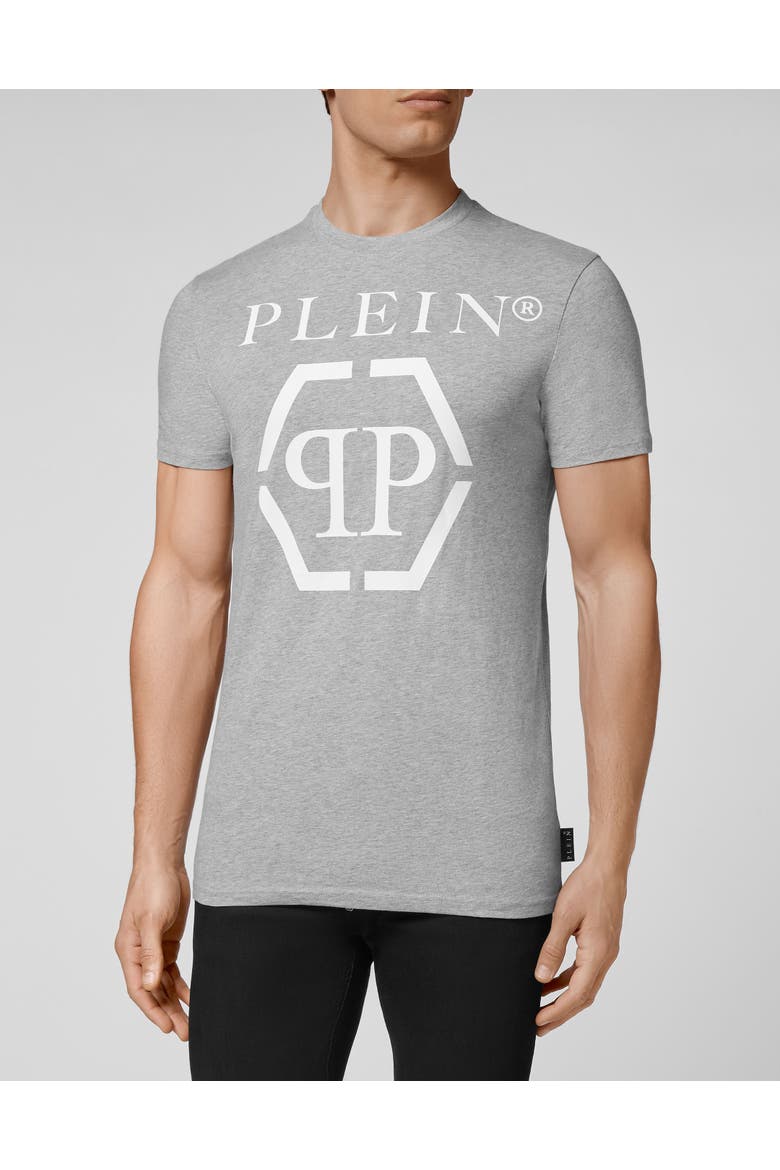 T-Shirt Round Neck Hexagon Men, Main, color, grey