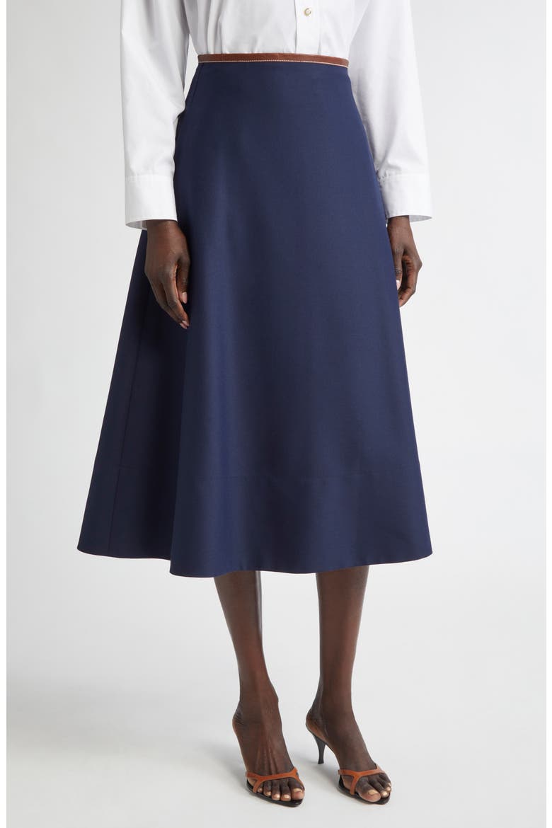 Stretch Gabardine A-Line Midi Skirt, Main, color, NV00 NAVY