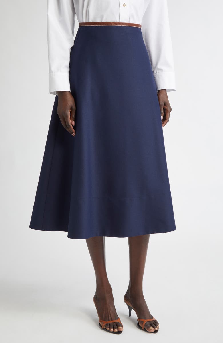 ST. JOHN Stretch Gabardine A-Line Midi Skirt, Main, color, Navy