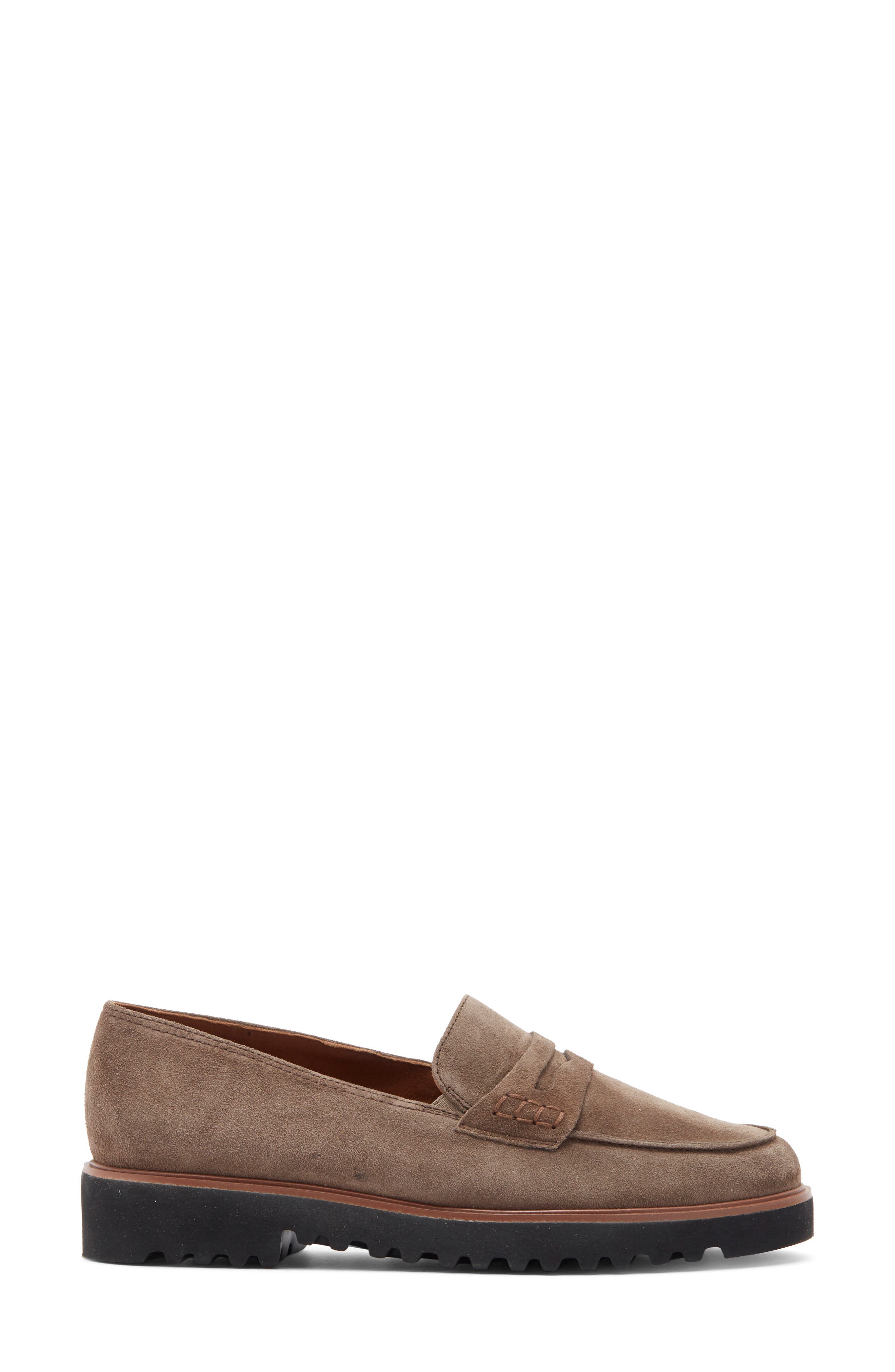 Carmel Lug Penny Loafer, Alternate, color, EARTH SOFT SUEDE