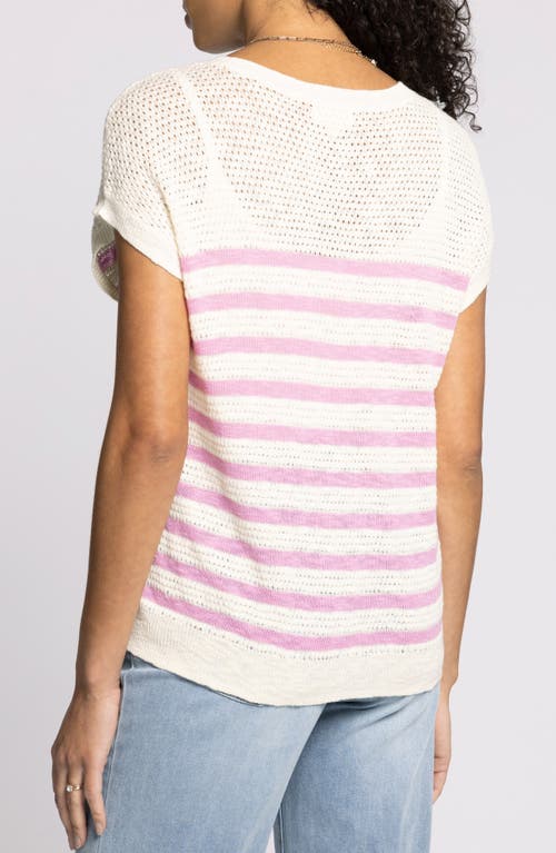 Thread & Supply Elfie Stripe Short Sleeve Cotton Blend Sweater In White
